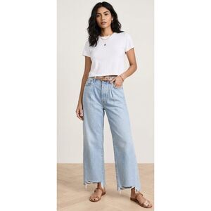 AGOLDE Wide Leg Jeans Womens Light Wash Pleated Raw Hem Baggy Denim